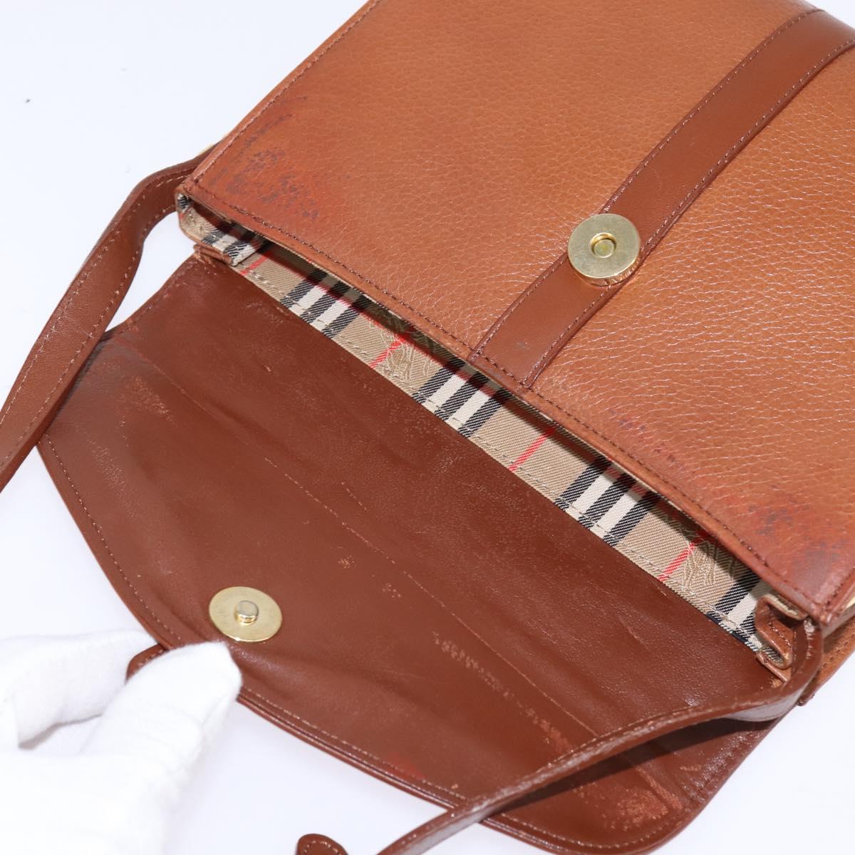 Burberrys Nova Check Shoulder Bag Leather Brown Gold Auth bs30266