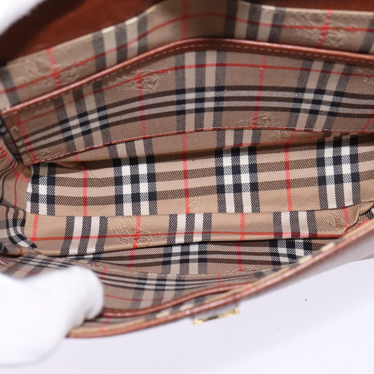 Burberrys Nova Check Shoulder Bag Leather Brown Gold Auth bs30266