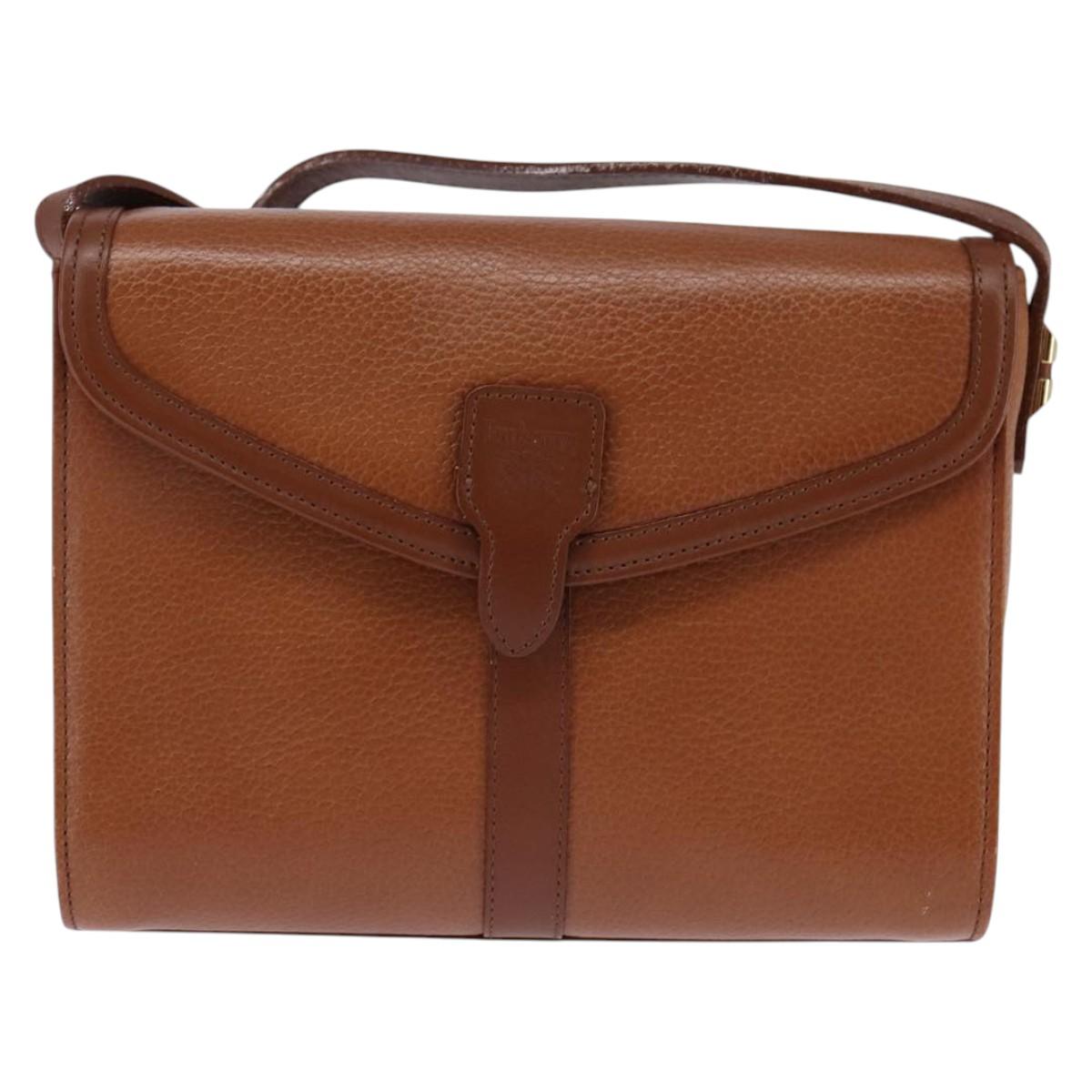 Burberrys Nova Check Shoulder Bag Leather Brown Gold Auth bs30266