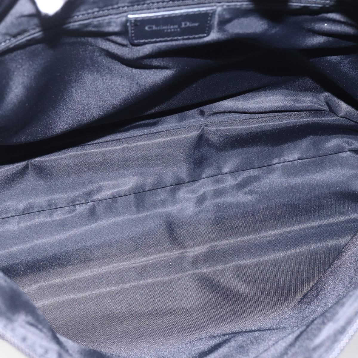 Christian Dior Trotter Canvas Shoulder Bag Black Silver Auth bs30270