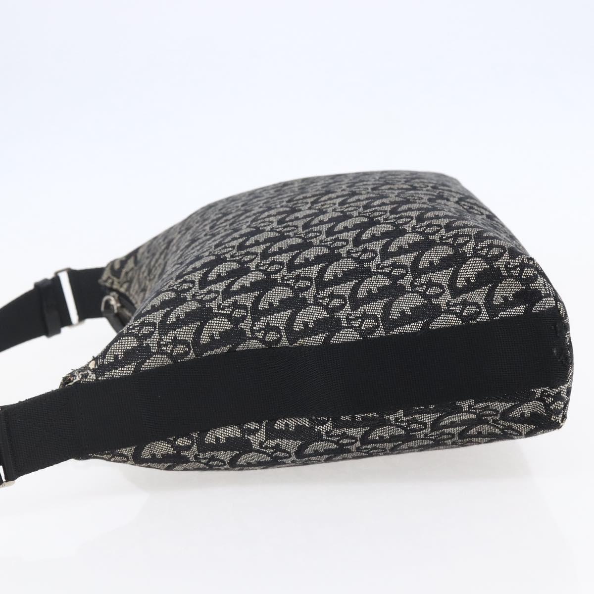 Christian Dior Trotter Canvas Shoulder Bag Black Silver Auth bs30270