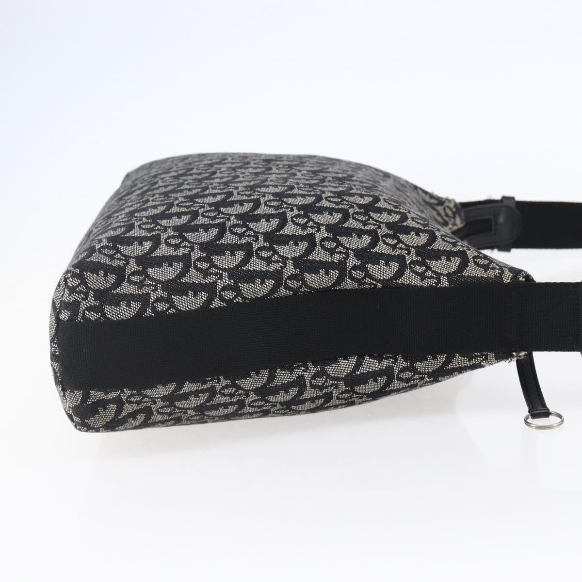 Christian Dior Trotter Canvas Shoulder Bag Black Silver Auth bs30270