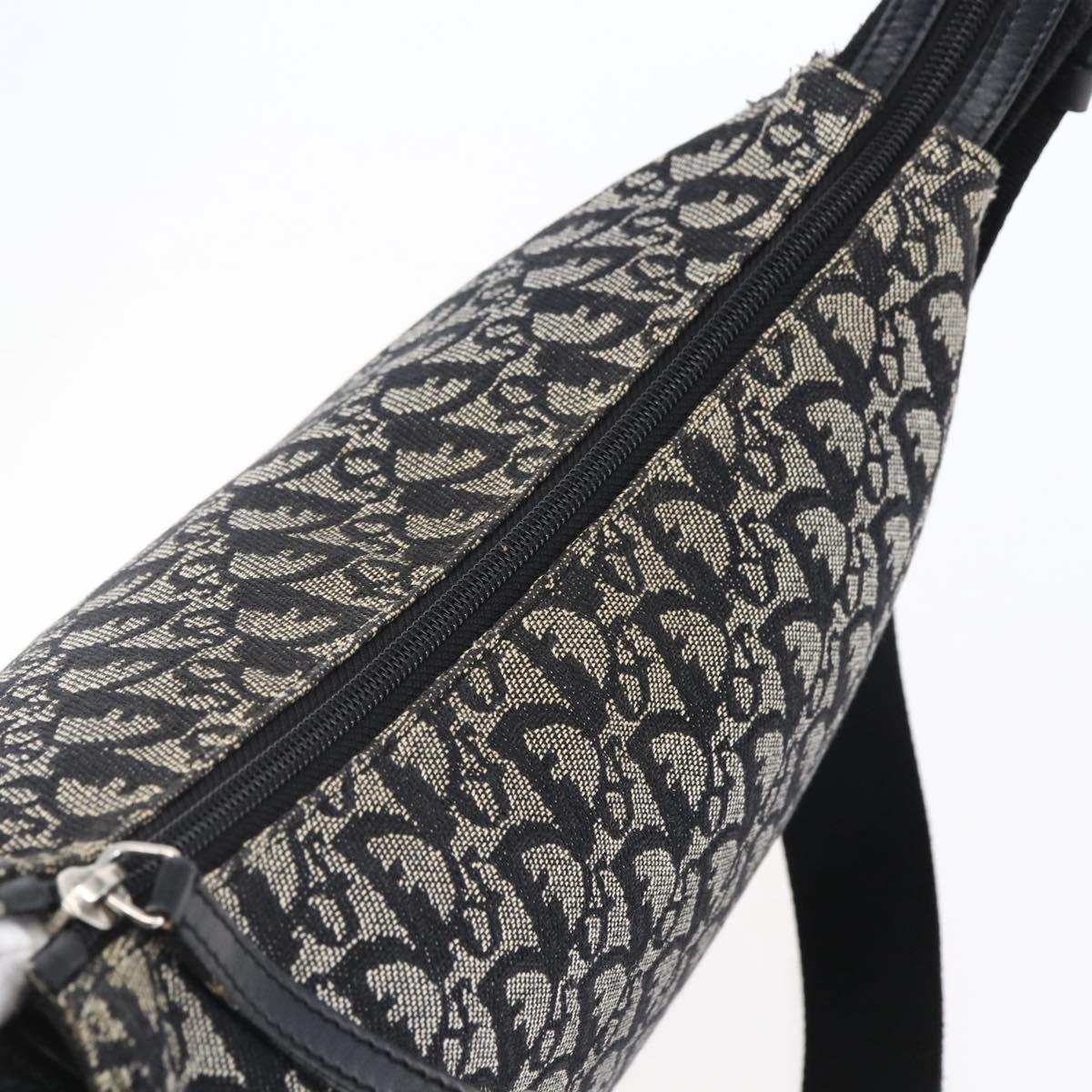 Christian Dior Trotter Canvas Shoulder Bag Black Silver Auth bs30270