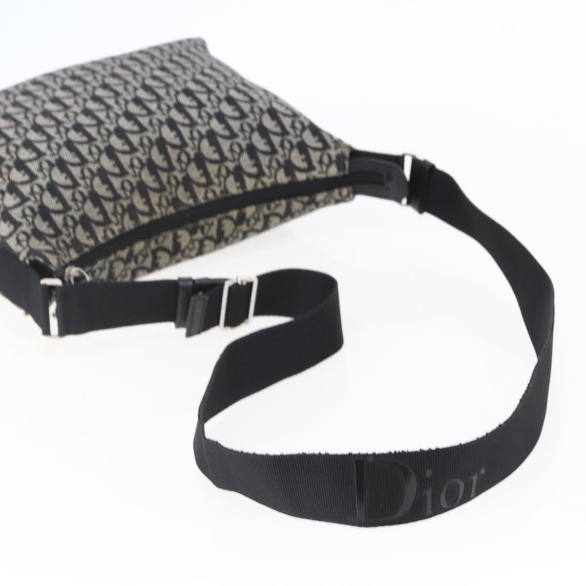 Christian Dior Trotter Canvas Shoulder Bag Black Silver Auth bs30270