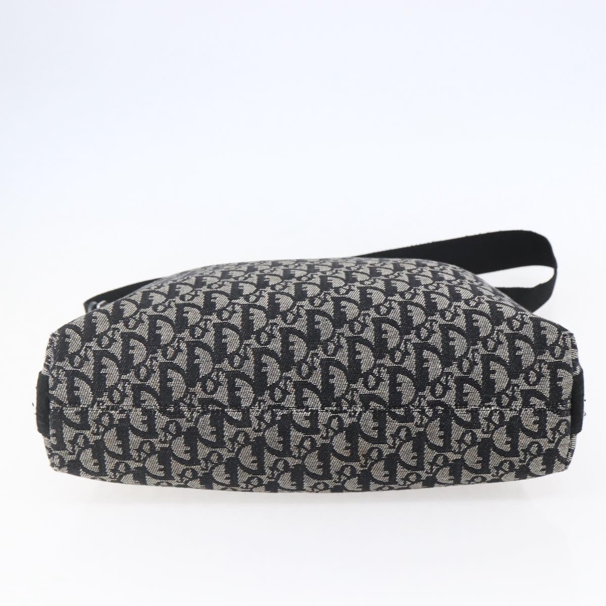 Christian Dior Trotter Canvas Shoulder Bag Black Silver Auth bs30270