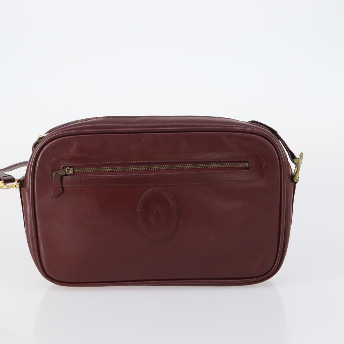 CARTIER Must Line Shoulder Bag Leather 2Set Bordeaux Auth bs30274