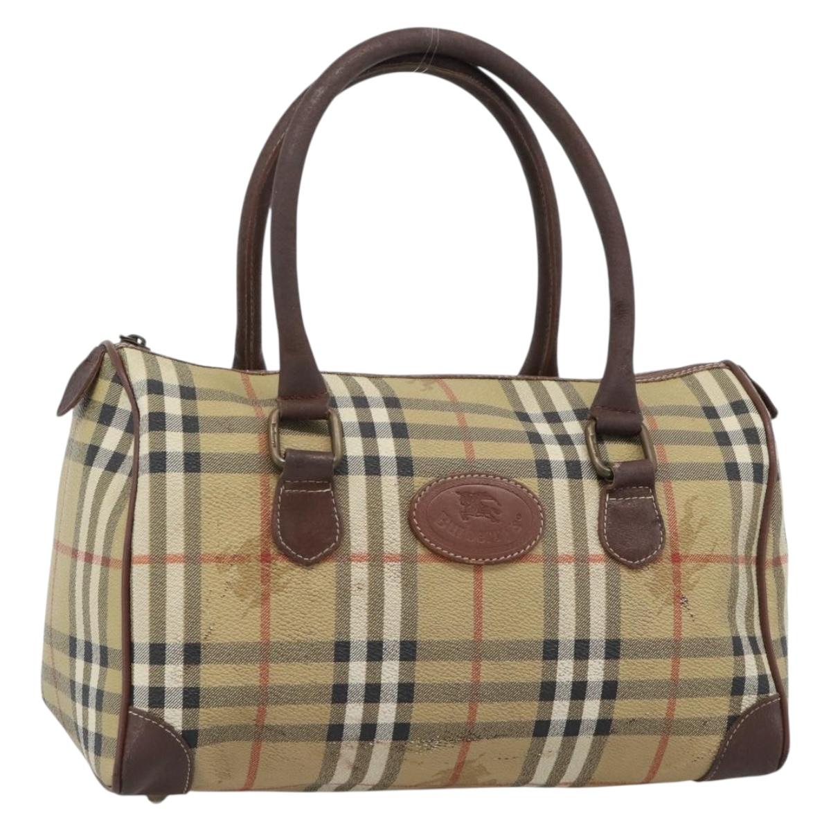 Burberrys Nova Check Mini Boston Bag PVC Beige Gold Auth bs30275