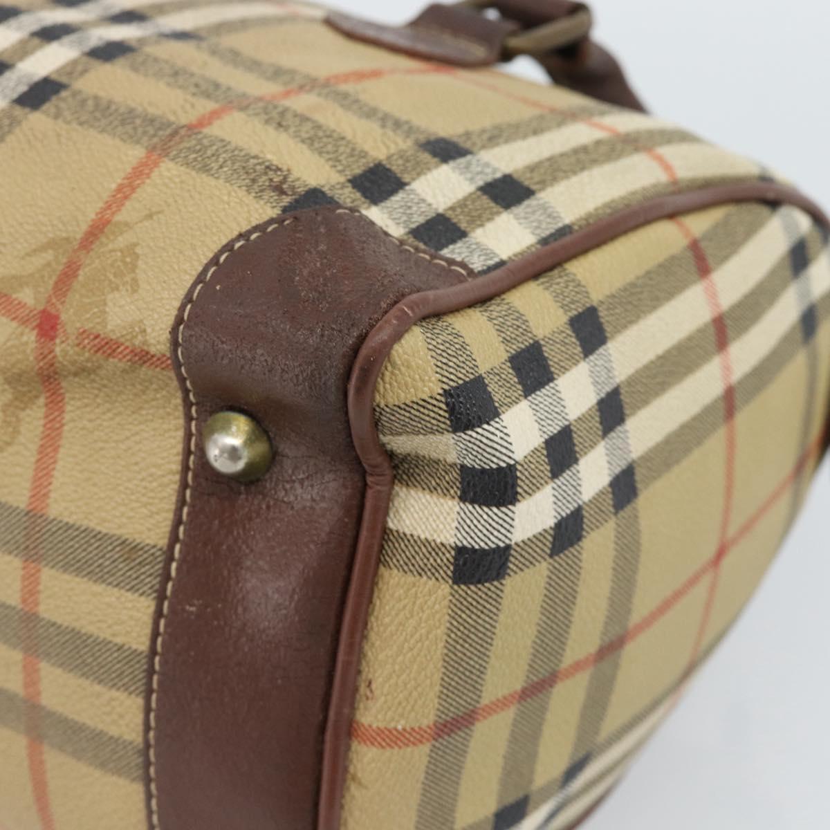 Burberrys Nova Check Mini Boston Bag PVC Beige Gold Auth bs30275