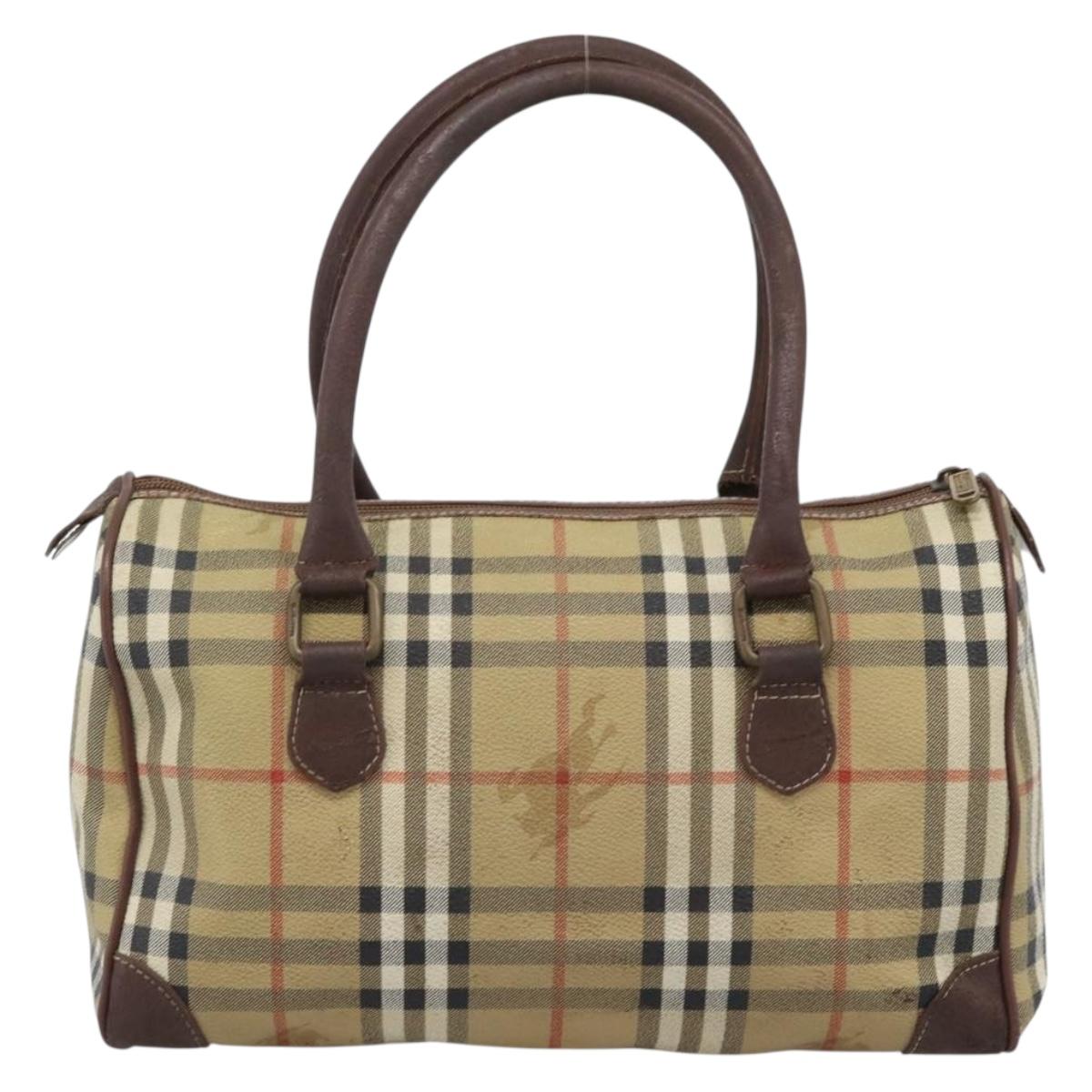 Burberrys Nova Check Mini Boston Bag PVC Beige Gold Auth bs30275
