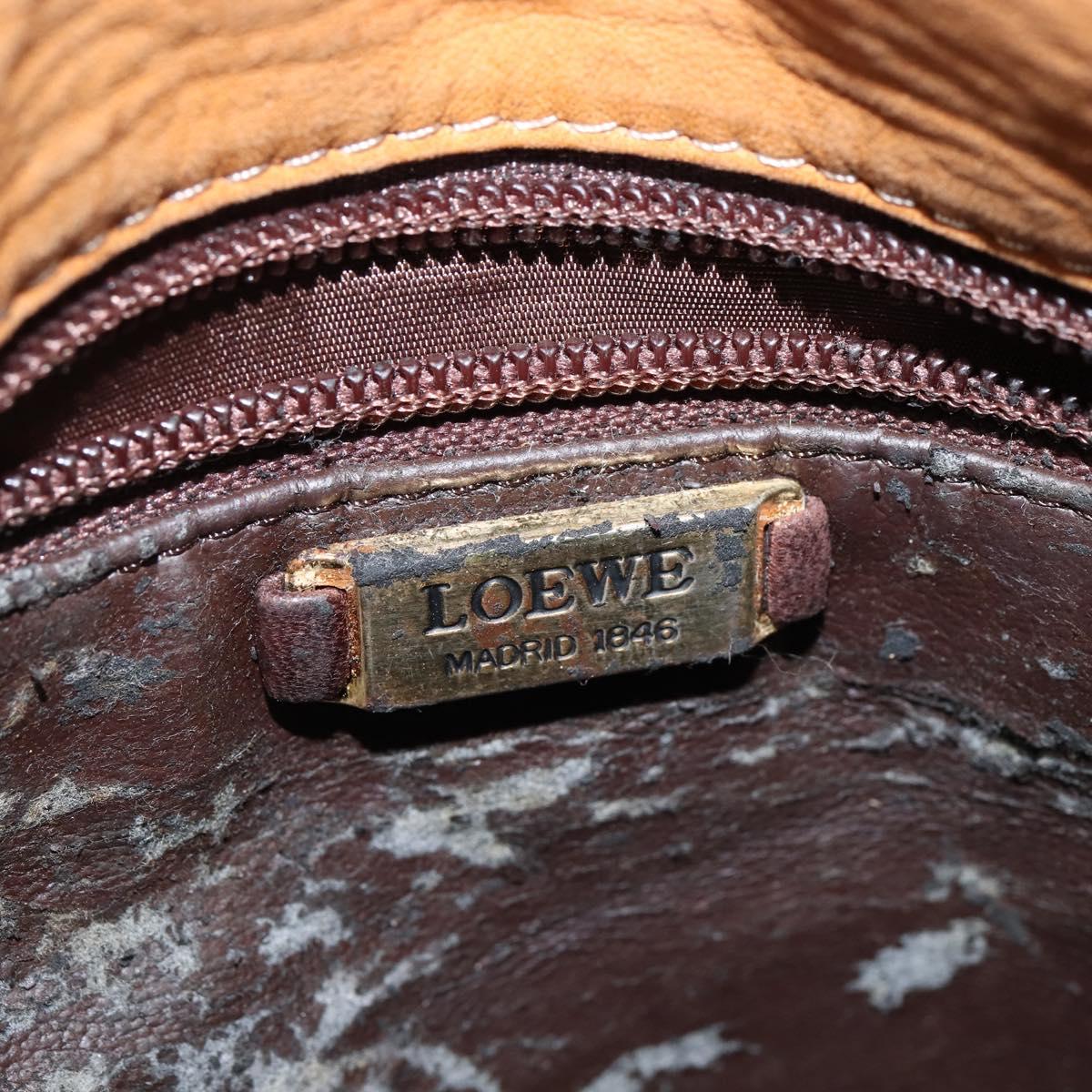 LOEWE Anagram Shoulder Bag Leather Brown Gold Auth bs30276