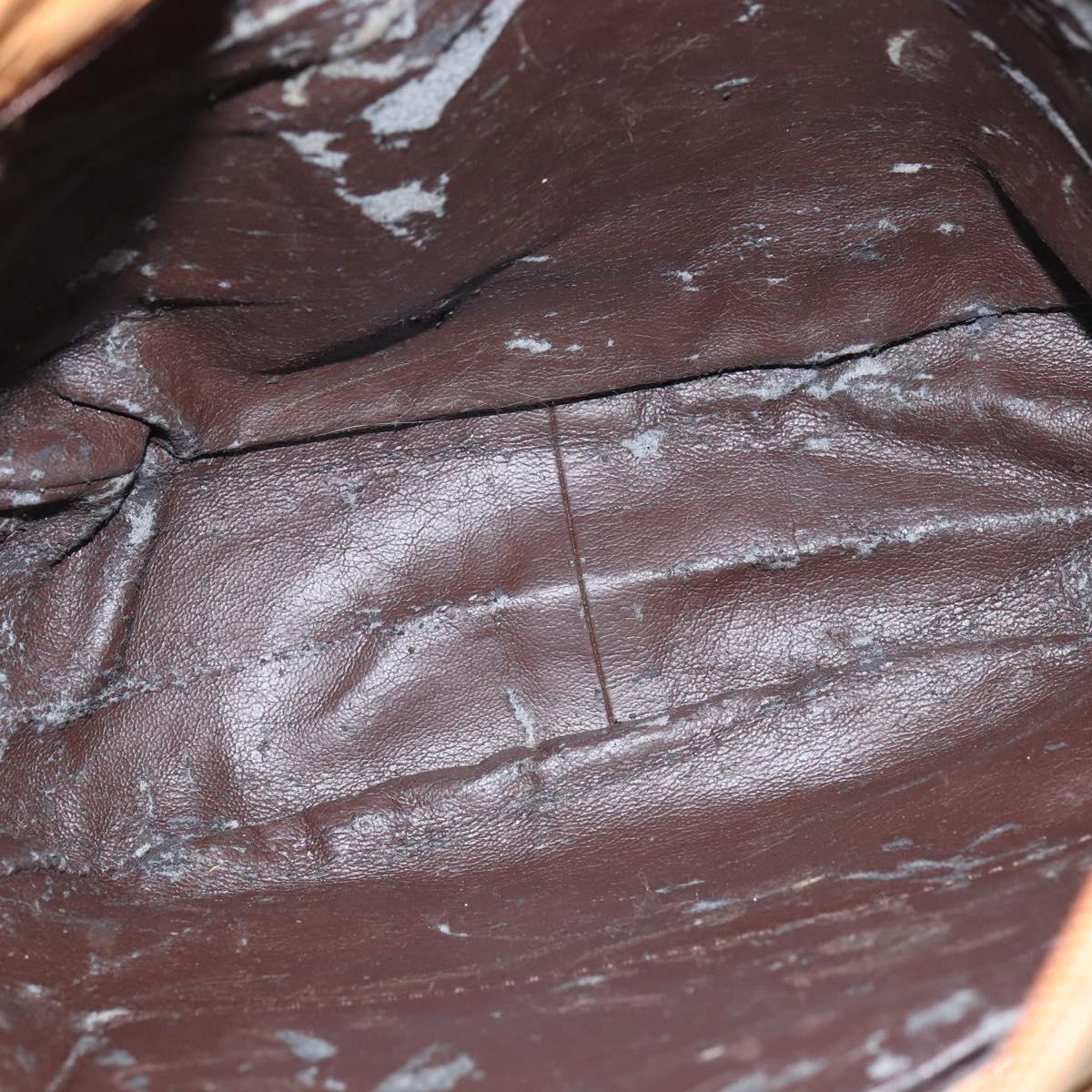 LOEWE Anagram Shoulder Bag Leather Brown Gold Auth bs30276