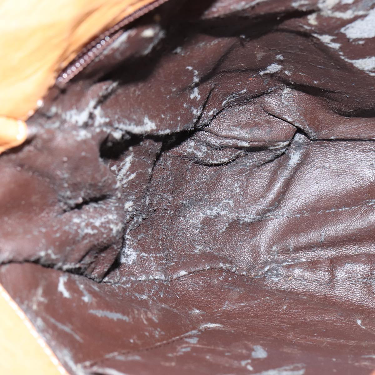 LOEWE Anagram Shoulder Bag Leather Brown Gold Auth bs30276