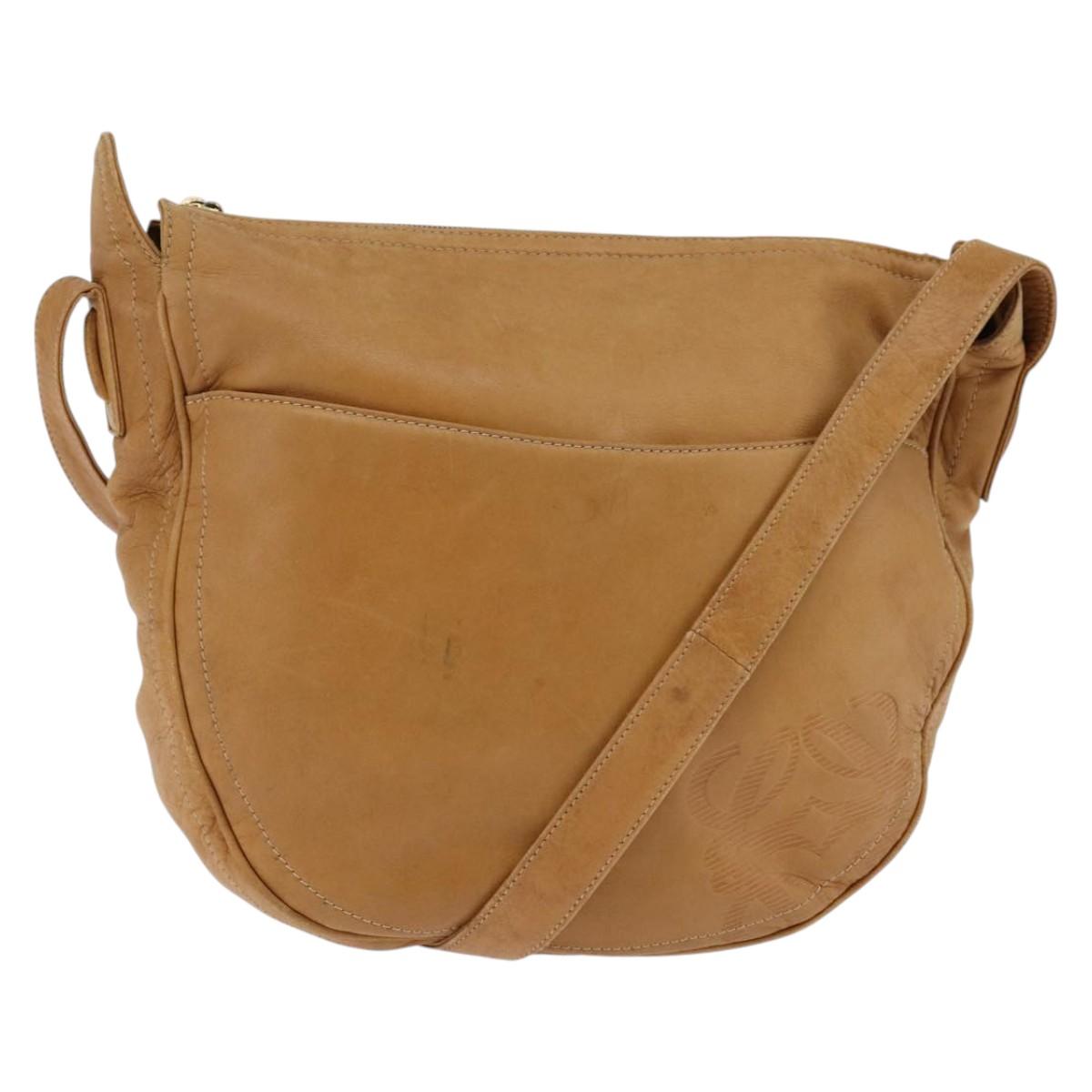 LOEWE Anagram Shoulder Bag Leather Brown Gold Auth bs30276