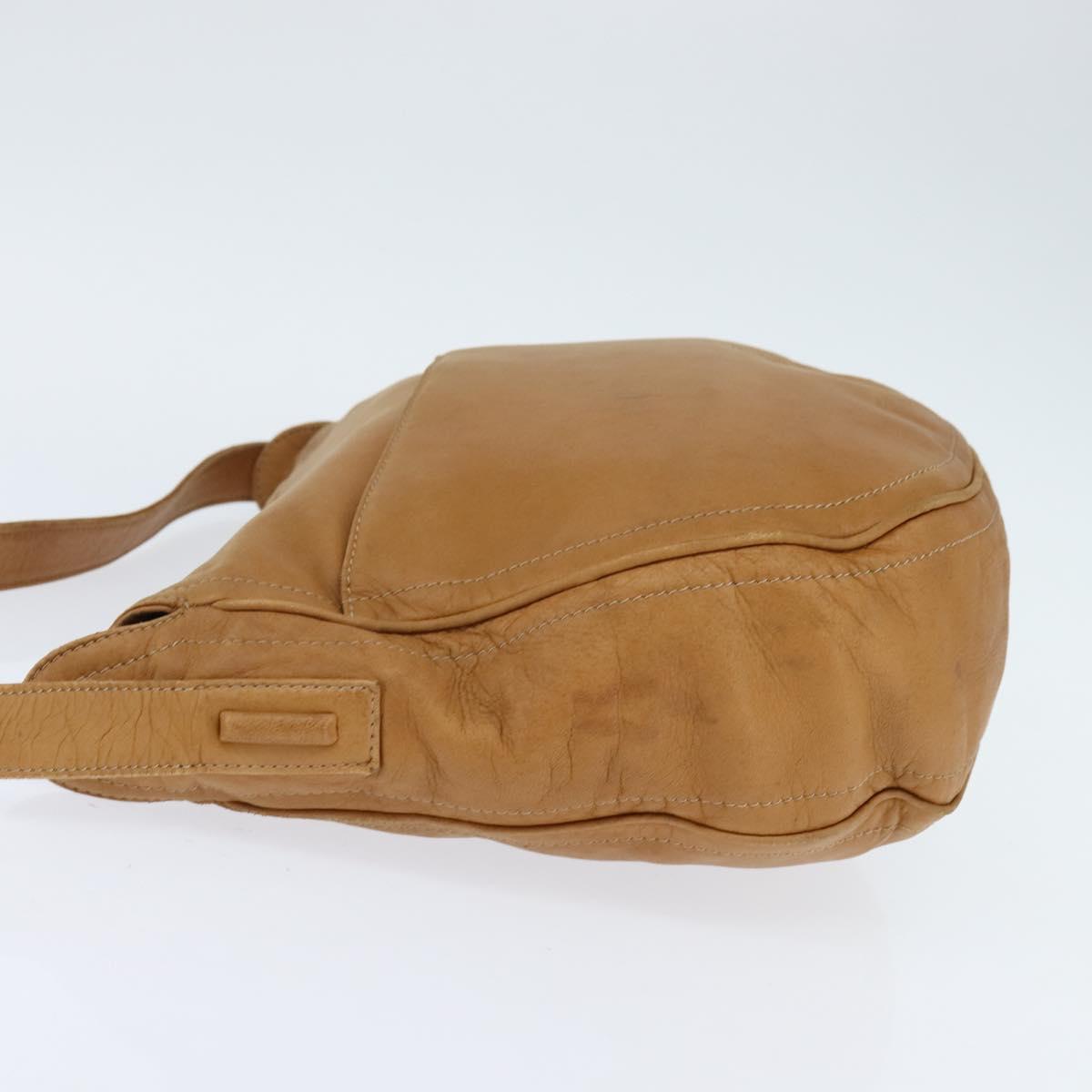 LOEWE Anagram Shoulder Bag Leather Brown Gold Auth bs30276