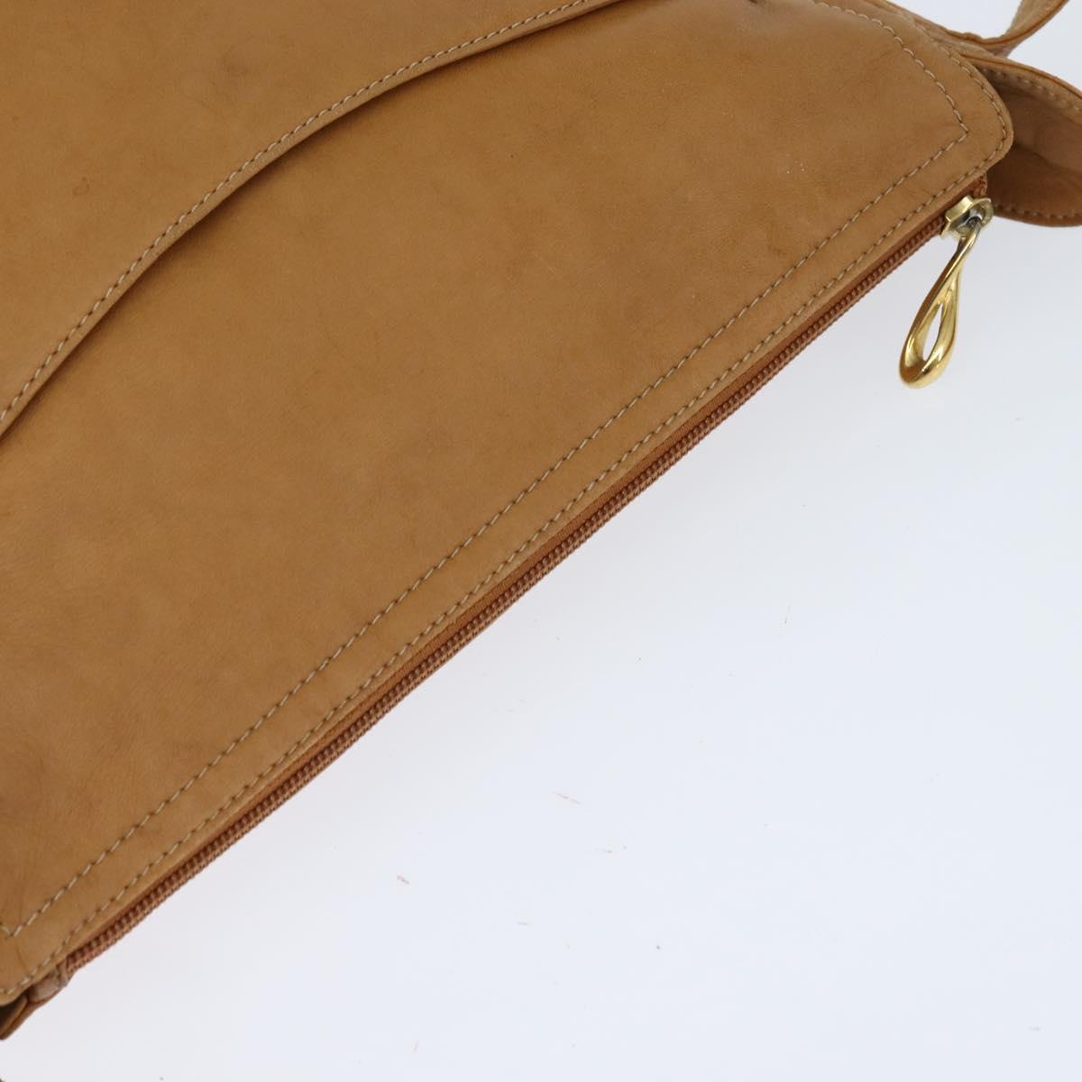 LOEWE Anagram Shoulder Bag Leather Brown Gold Auth bs30276