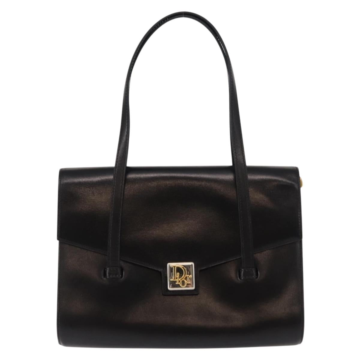 Christian Dior Hand Bag Leather Black Gold Auth bs30277