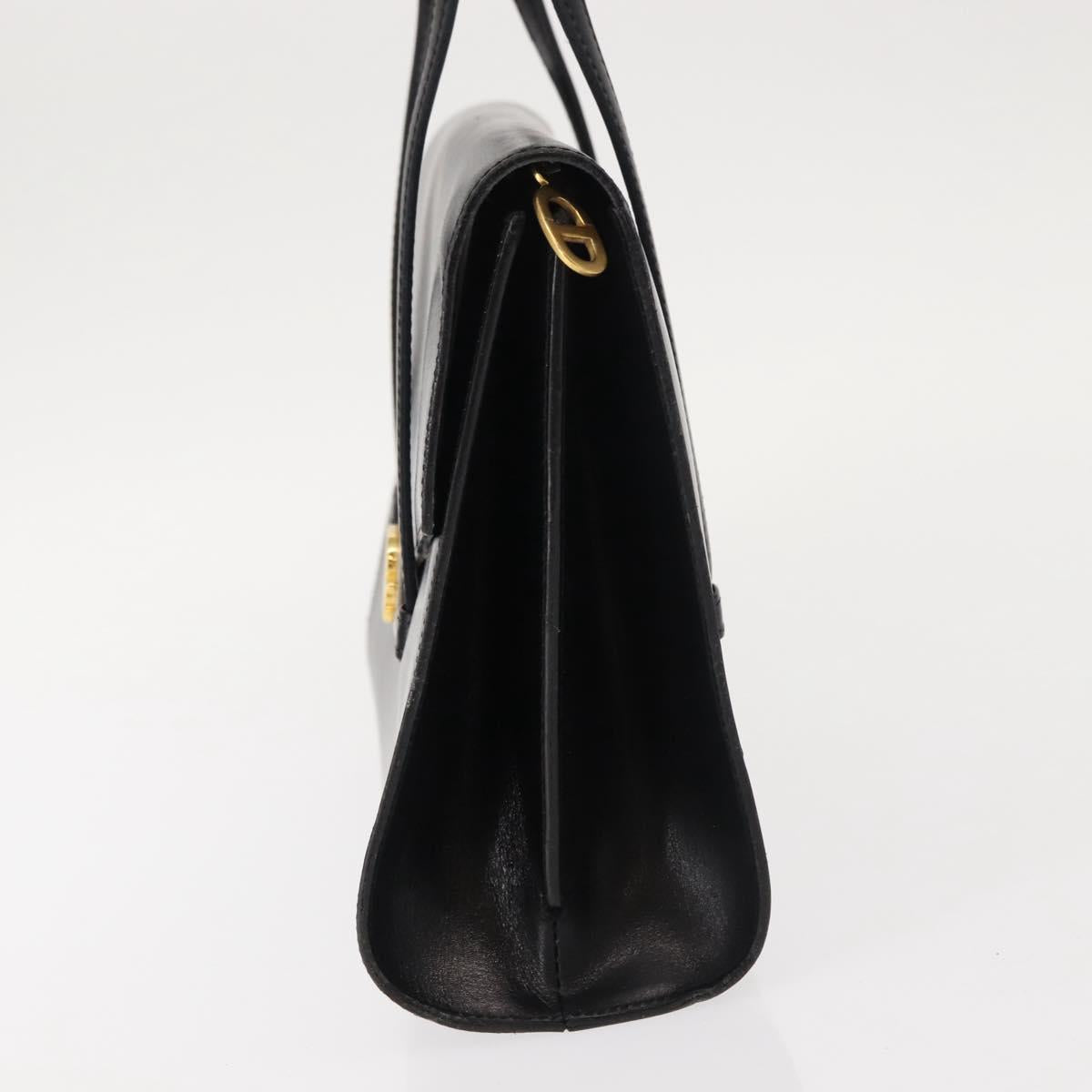 Christian Dior Hand Bag Leather Black Gold Auth bs30277