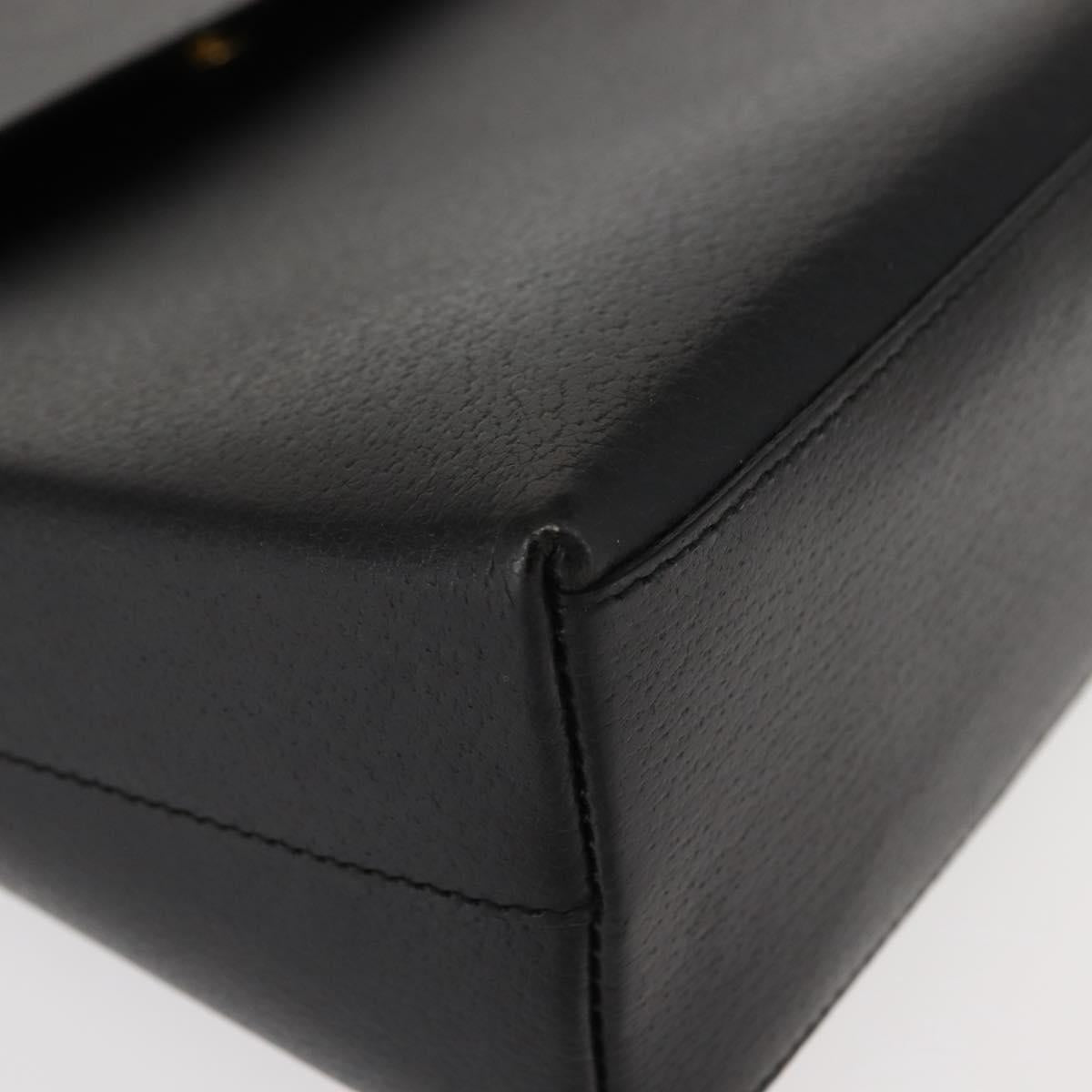 GUCCI Bamboo Hand Bag Leather Black Gold Auth bs30278