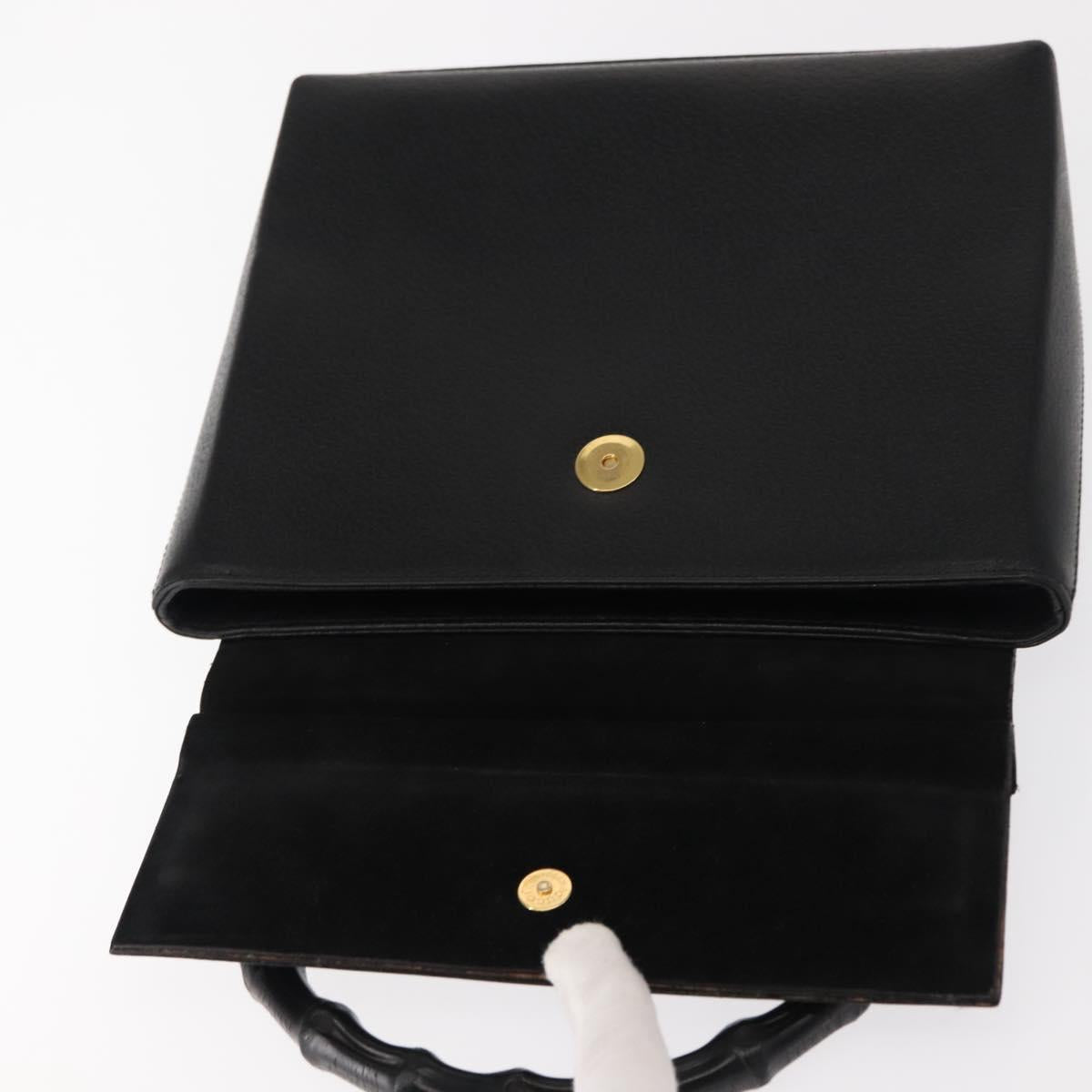 GUCCI Bamboo Hand Bag Leather Black Gold Auth bs30278