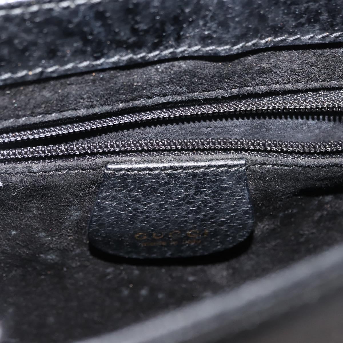 GUCCI Bamboo Hand Bag Leather Black Gold Auth bs30278