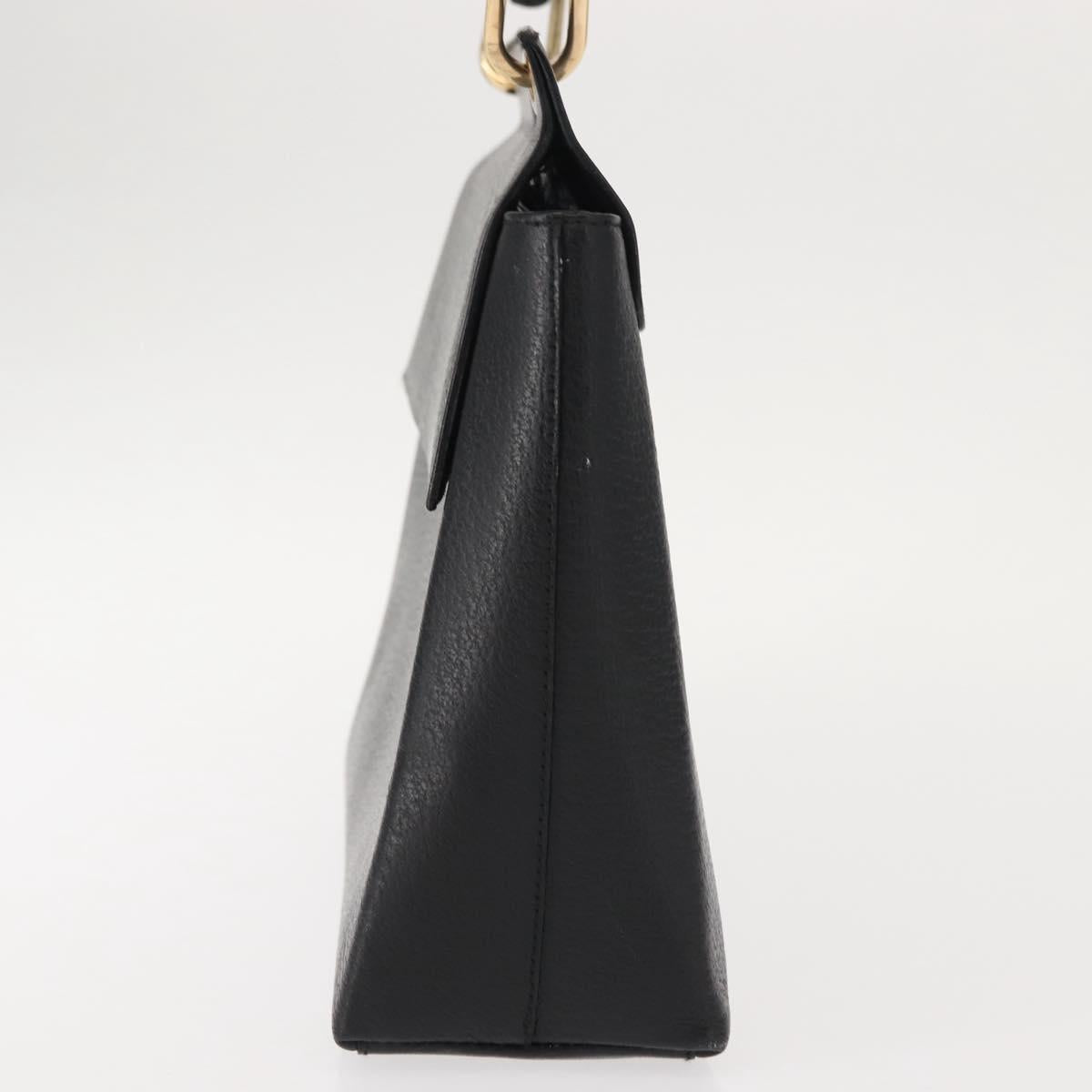 GUCCI Bamboo Hand Bag Leather Black Gold Auth bs30278