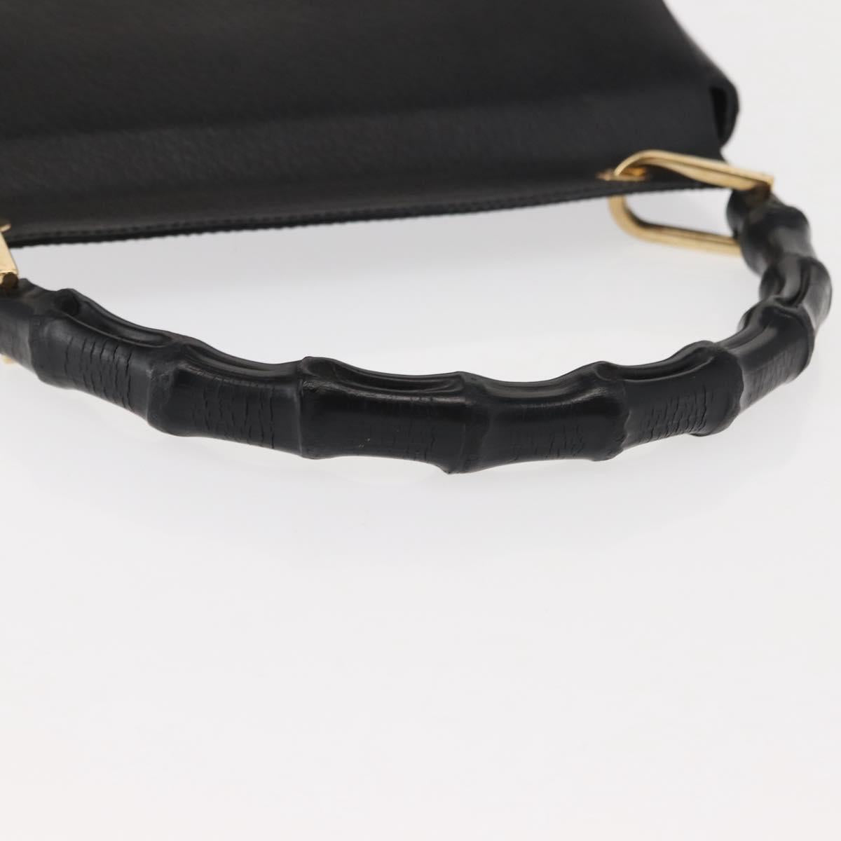 GUCCI Bamboo Hand Bag Leather Black Gold Auth bs30278