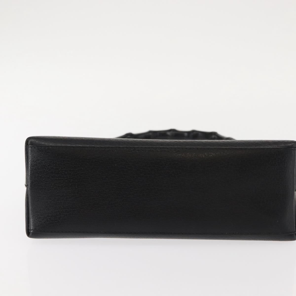 GUCCI Bamboo Hand Bag Leather Black Gold Auth bs30278