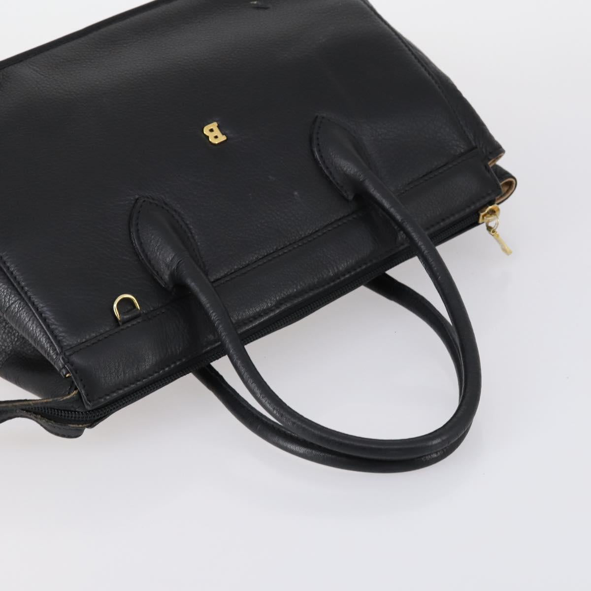 BALLY Hand Bag Leather 3Set Black Ivory Auth bs30280