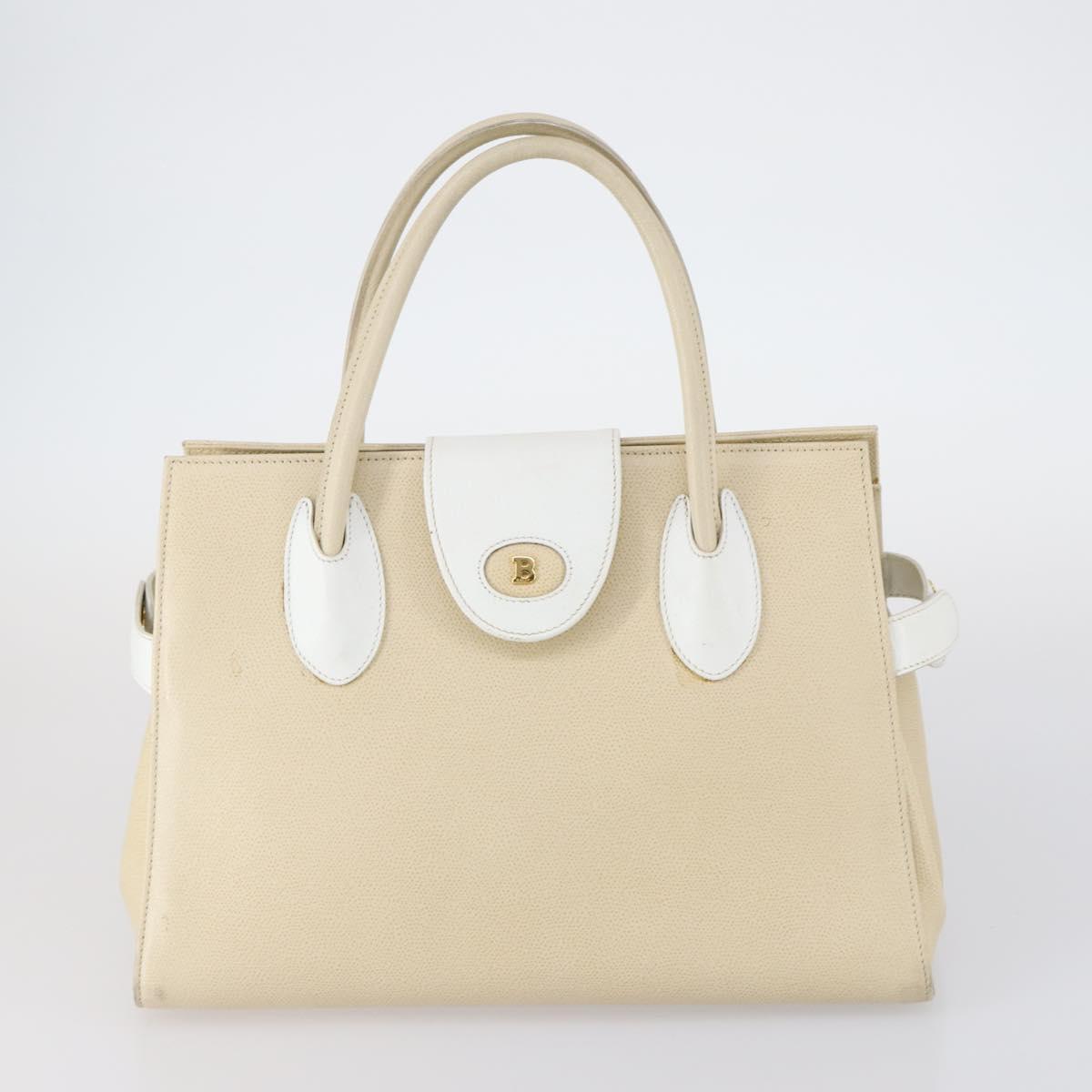 BALLY Hand Bag Leather 3Set Black Ivory Auth bs30280