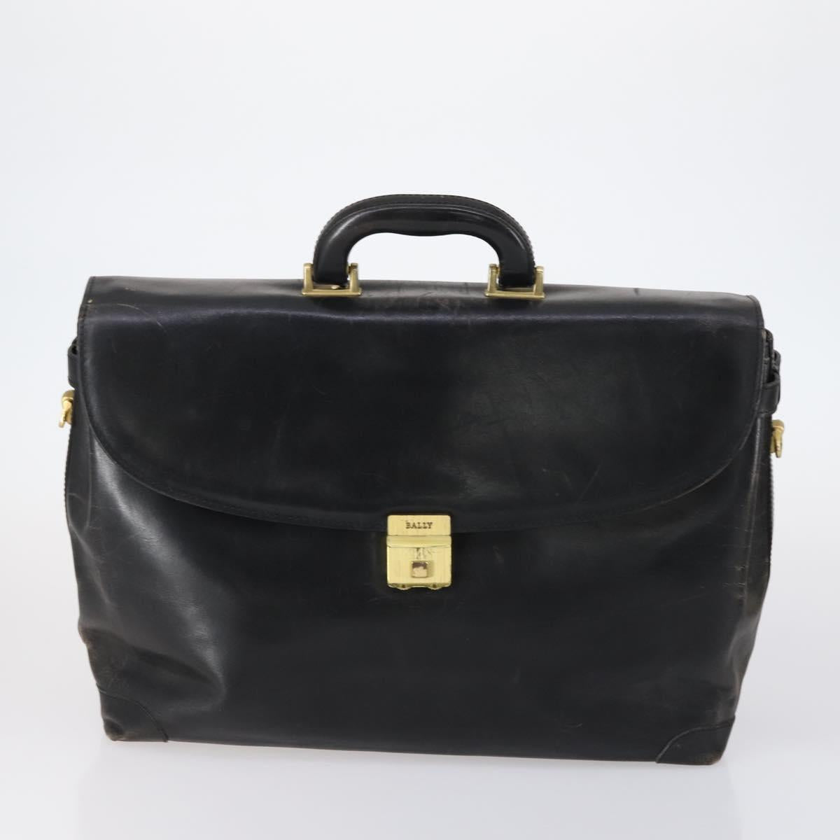 BALLY Hand Bag Leather 3Set Black Ivory Auth bs30280