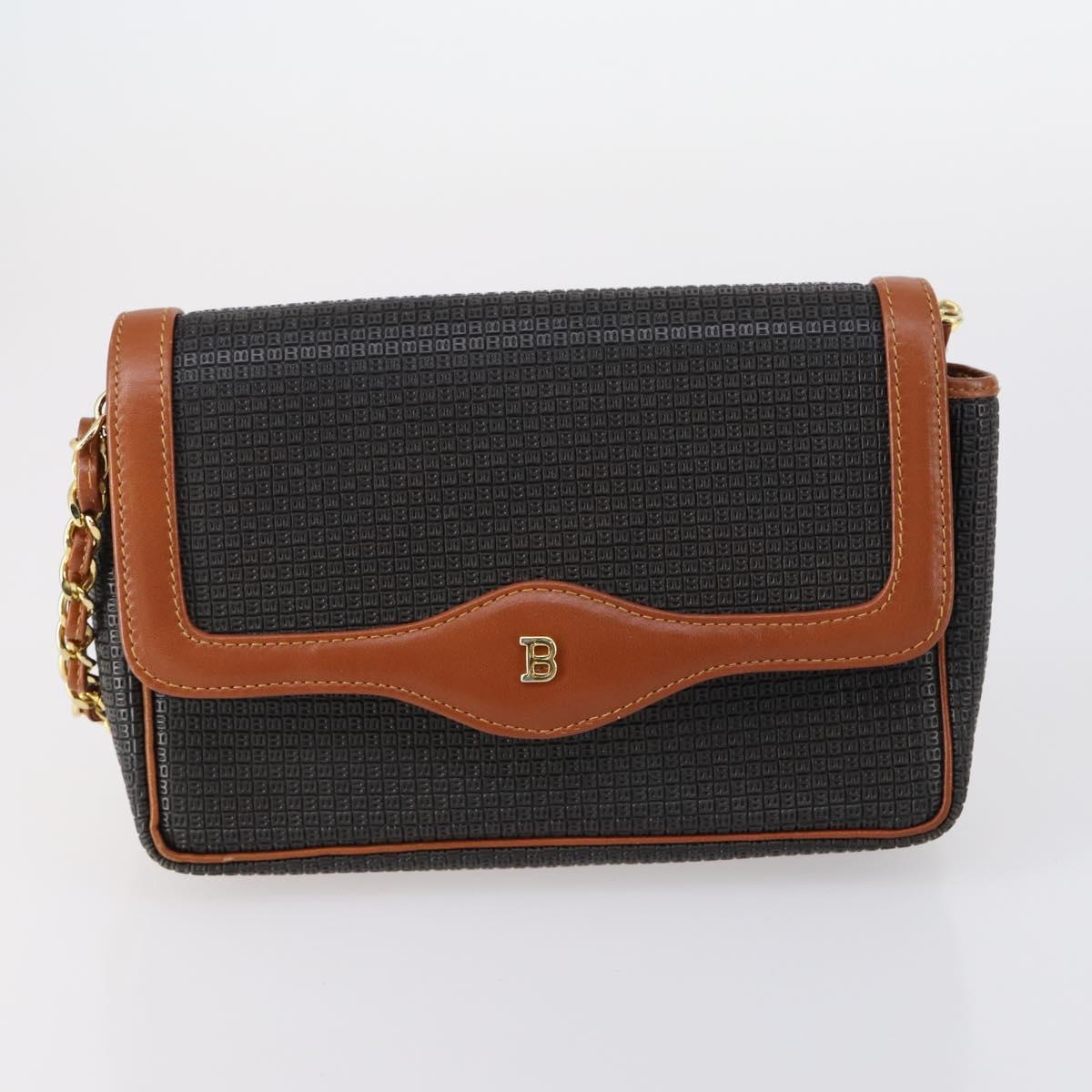 BALLY Shoulder Bag Leather Nylon PVC 4Set Black Brown Auth bs30281