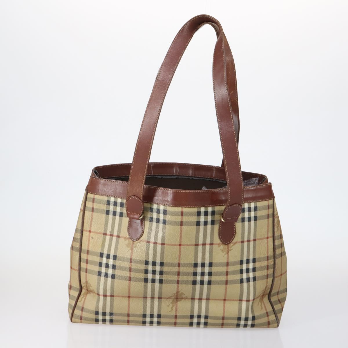 BURBERRY Nova Check Tote Bag PVC Nylon Canvas 5Set Beige Navy Auth bs30285