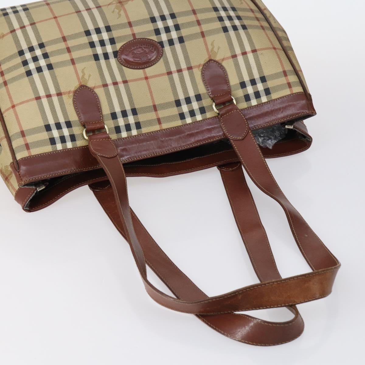 BURBERRY Nova Check Tote Bag PVC Nylon Canvas 5Set Beige Navy Auth bs30285