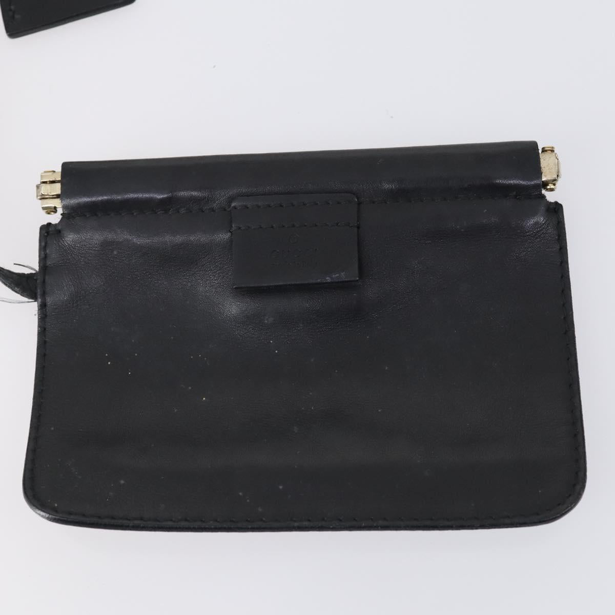 GUCCI Web Sherry Line Hand Bag Leather Nylon 5Set Black Khaki Auth bs30287