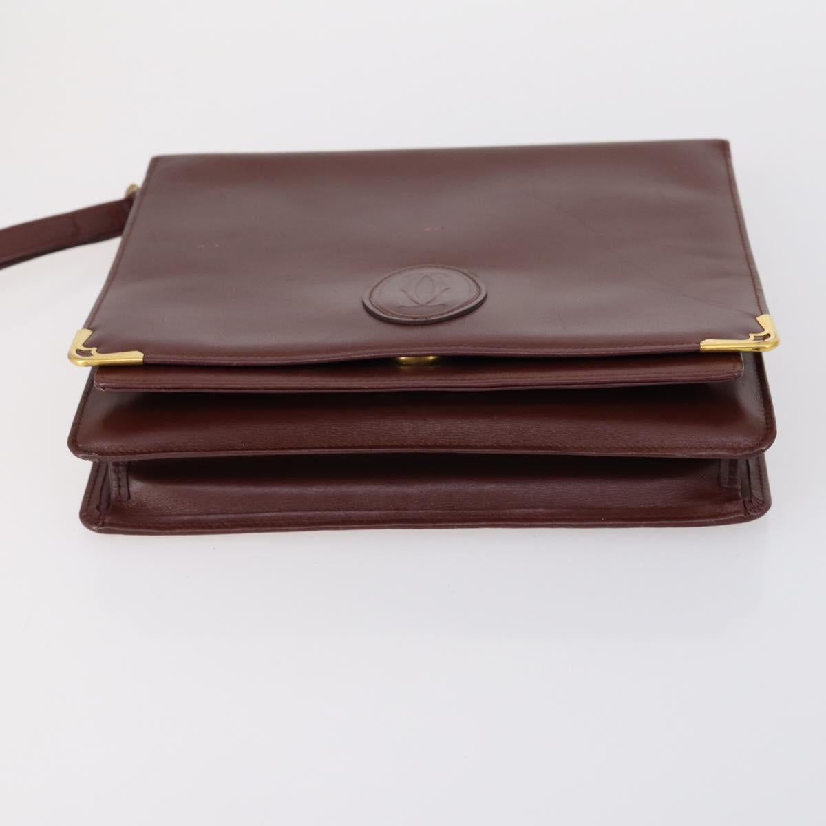 CARTIER Must Line Clutch Bag Leather 5 Set Bordeaux Gold Auth bs30290
