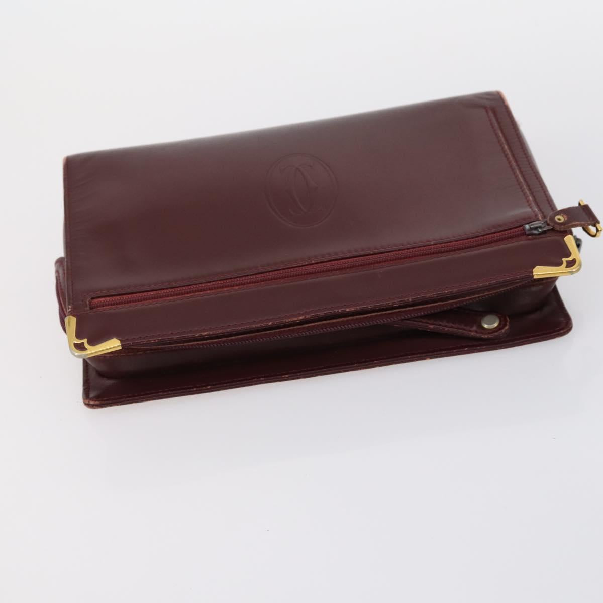 CARTIER Must Line Clutch Bag Leather 5 Set Bordeaux Gold Auth bs30290