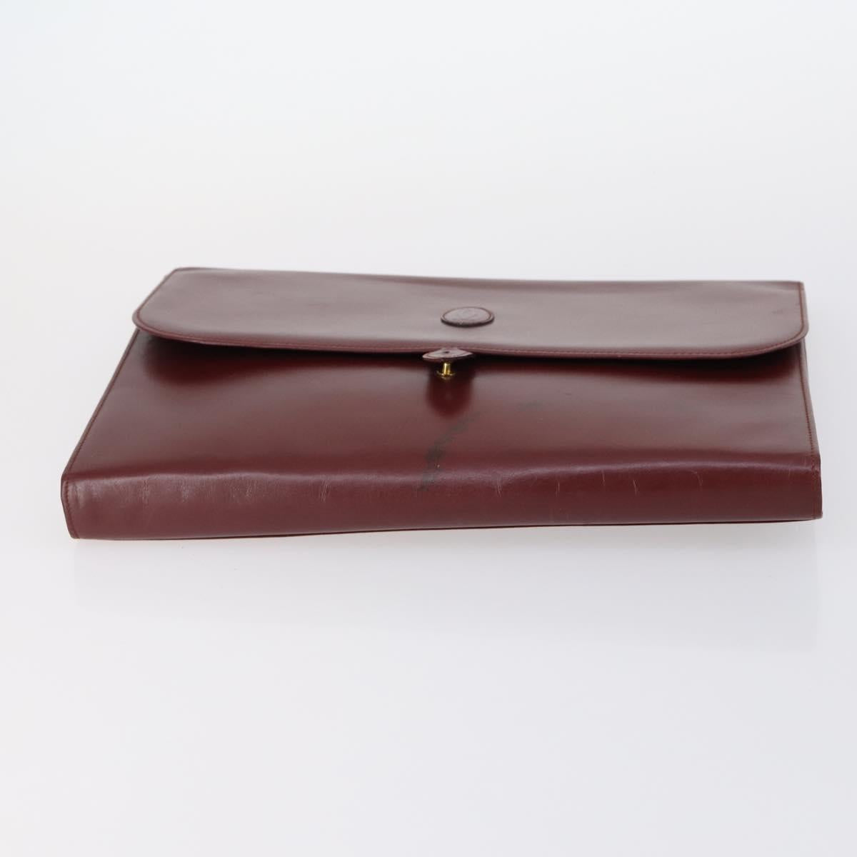 CARTIER Must Line Clutch Bag Leather 5 Set Bordeaux Gold Auth bs30290