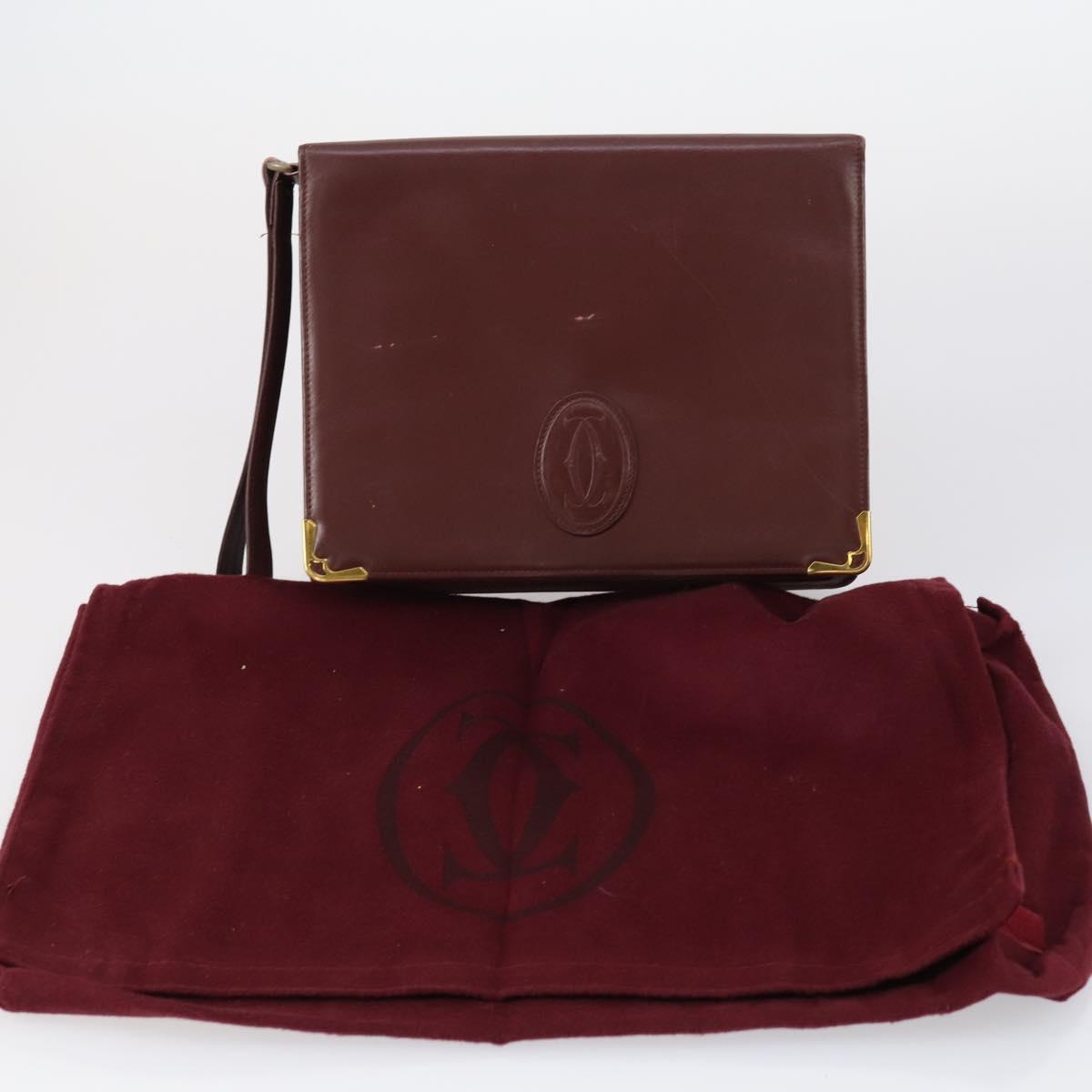 CARTIER Must Line Clutch Bag Leather 5 Set Bordeaux Gold Auth bs30290