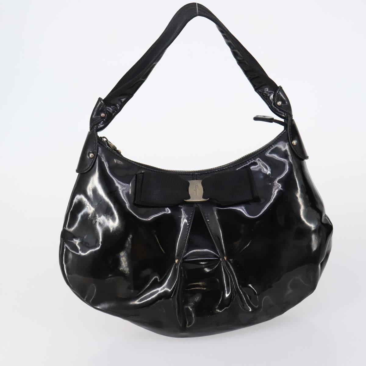 Salvatore Ferragamo Bag Leather Sequin PVC 4 Set Black Beige Silver Auth bs30291