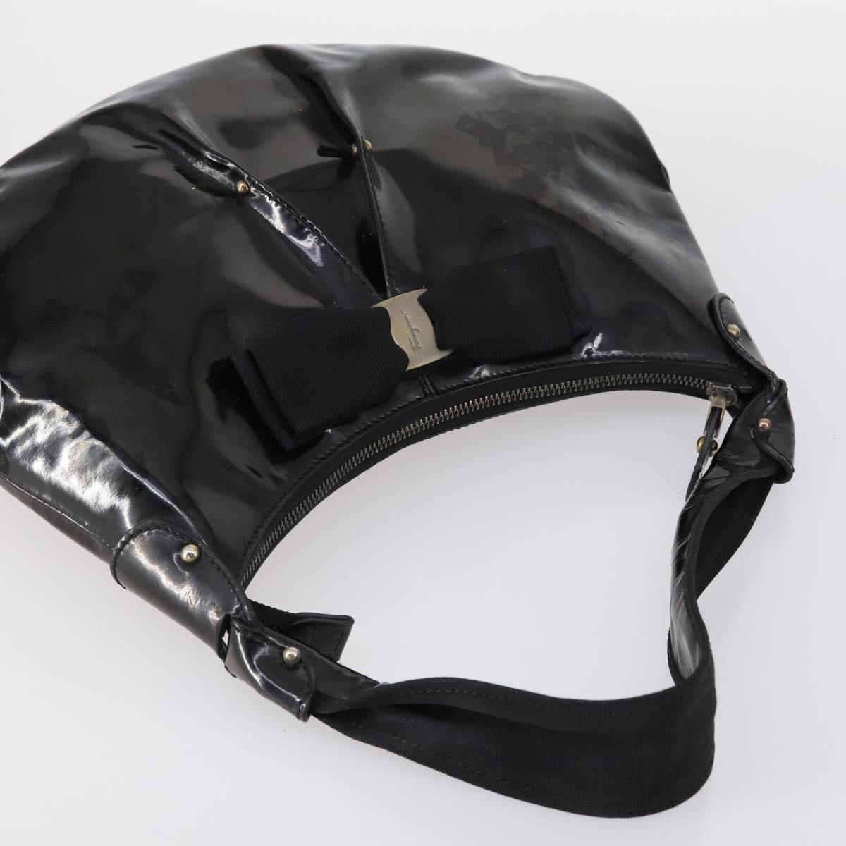 Salvatore Ferragamo Bag Leather Sequin PVC 4 Set Black Beige Silver Auth bs30291