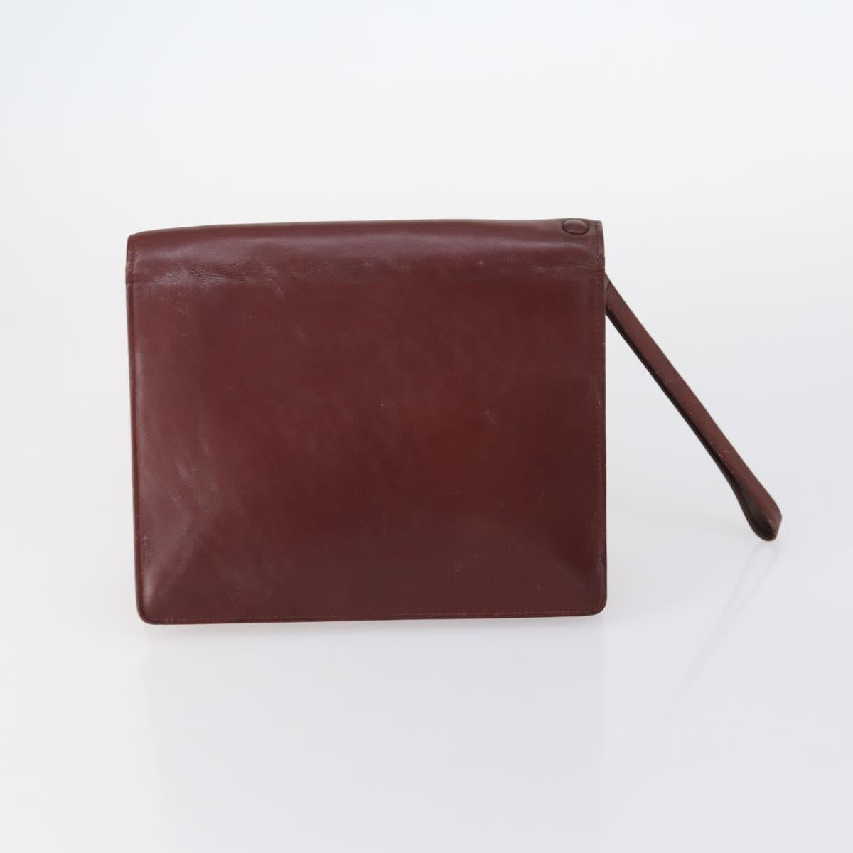 CARTIER Must Line Clutch Bag Leather 4Set Bordeaux Gold Auth bs30292