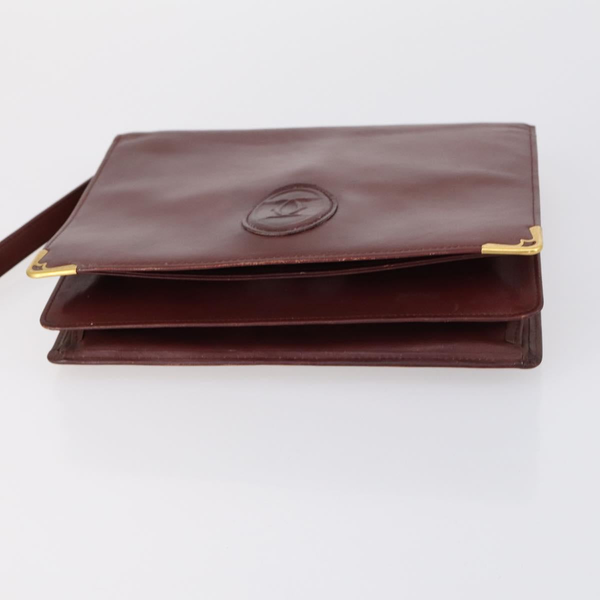 CARTIER Must Line Clutch Bag Leather 4Set Bordeaux Gold Auth bs30292