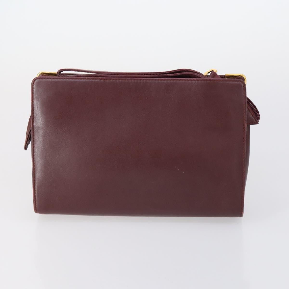 CARTIER Must Line Clutch Bag Leather 4Set Bordeaux Gold Auth bs30292