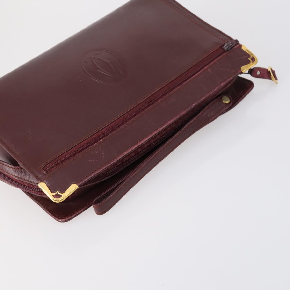 CARTIER Must Line Clutch Bag Leather 4Set Bordeaux Gold Auth bs30292