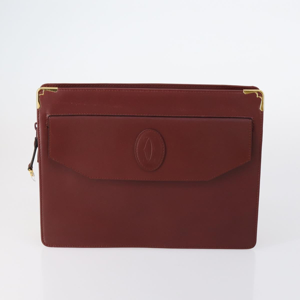 CARTIER Must Line Clutch Bag Leather 4Set Bordeaux Gold Auth bs30292