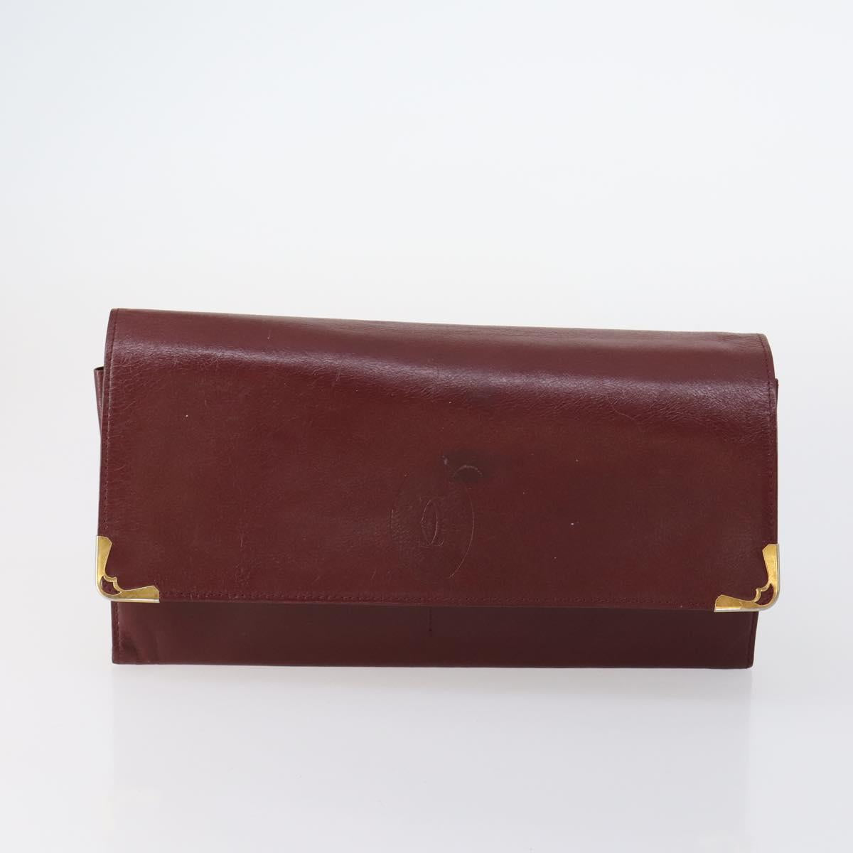 CARTIER Must Line Clutch Bag Leather 4Set Bordeaux Gold Auth bs30292
