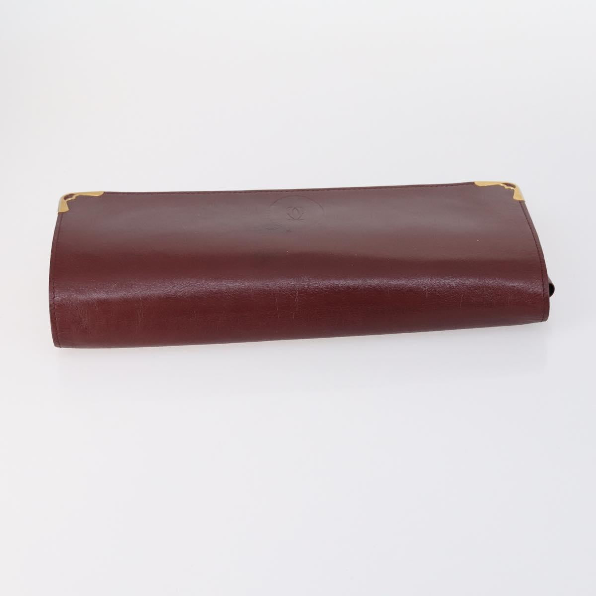 CARTIER Must Line Clutch Bag Leather 4Set Bordeaux Gold Auth bs30292