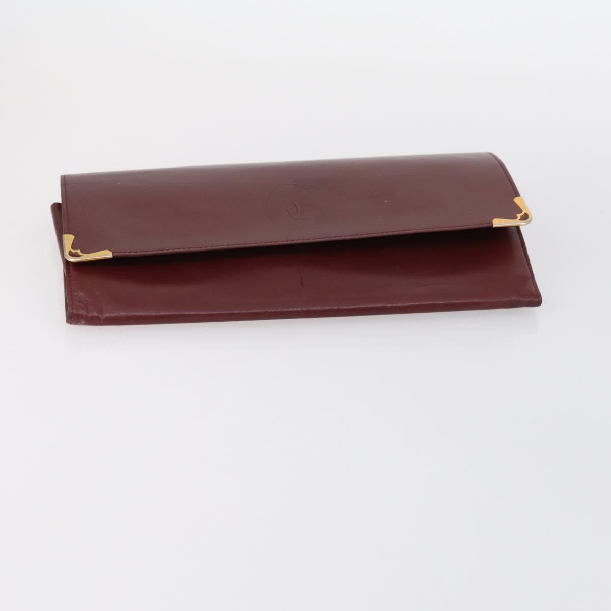 CARTIER Must Line Clutch Bag Leather 4Set Bordeaux Gold Auth bs30292