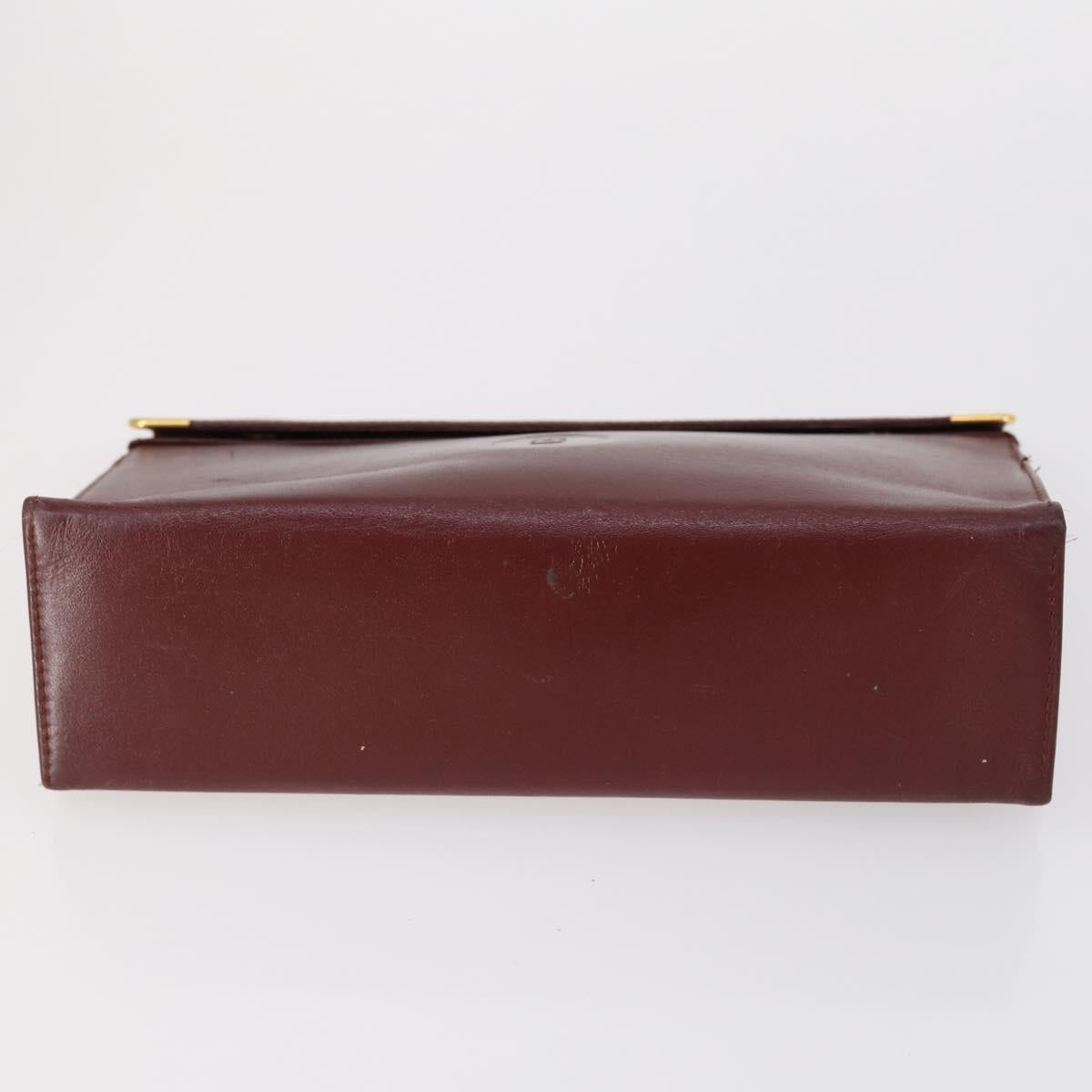 CARTIER Must Line Clutch Bag Leather 4Set Bordeaux Gold Auth bs30292