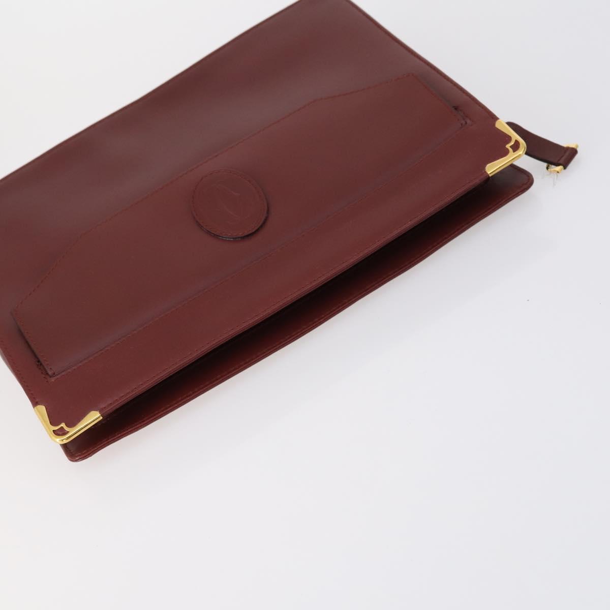 CARTIER Must Line Clutch Bag Leather 4Set Bordeaux Gold Auth bs30292